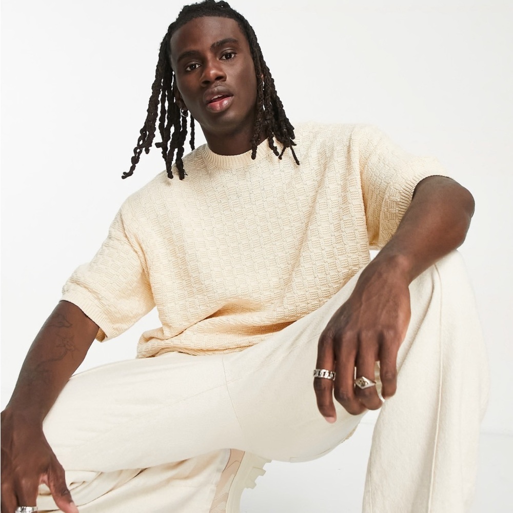ASOS DESIGN oversized knitted textured t-shirt in stone
